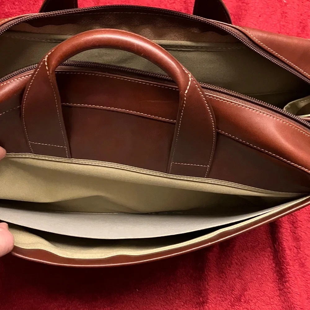 Alliance Collection Leather Briefcase/Attache w Shoulder Strap, Light Brown